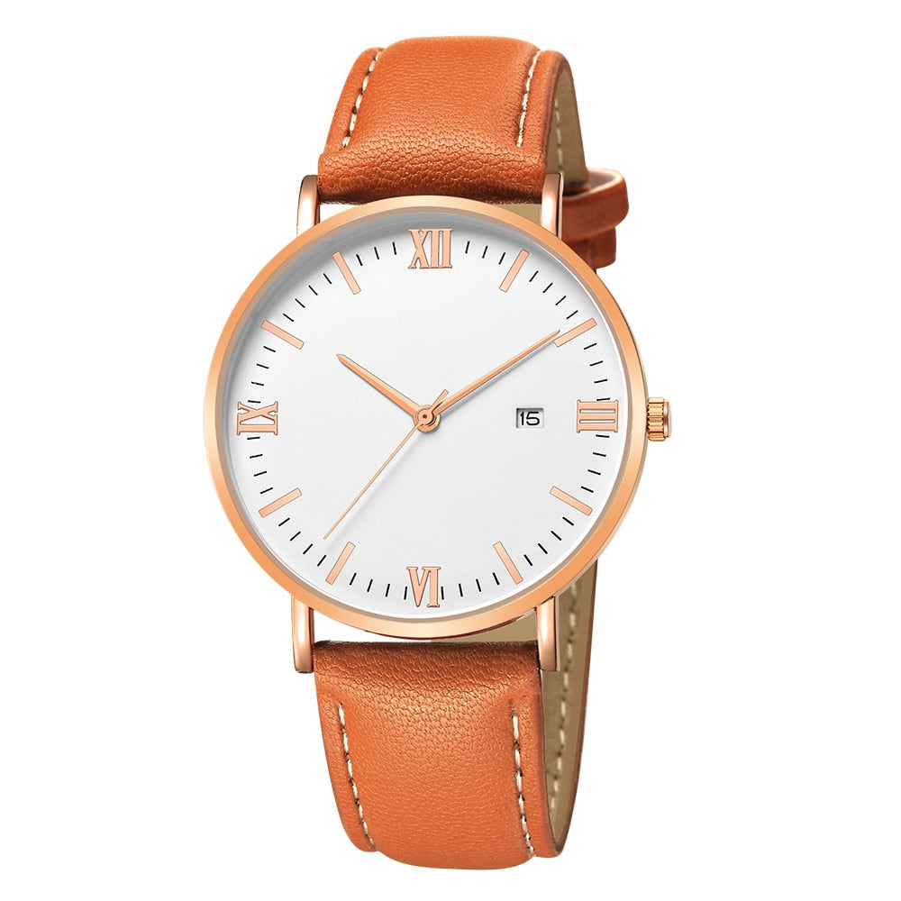 Hot fashion Luxury Quartz Whatch Ultrathin 8mm Whatches Women Stainless Steel Dial Leather Band Wrist Watch Relogio