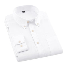 Collared Button-Up Long-Sleeved Shirt with Front Pocket
