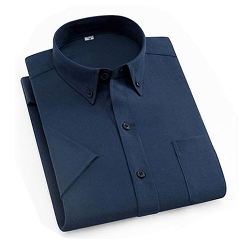 Collared Button-Up Short-Sleeved Shirt with Front Pocket