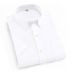 Collared Button-Up Short-Sleeved Shirt with Front Pocket