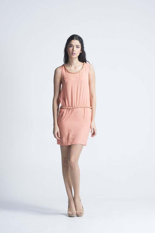 Orange Rope Style Neck & Waistband   Summer Dress