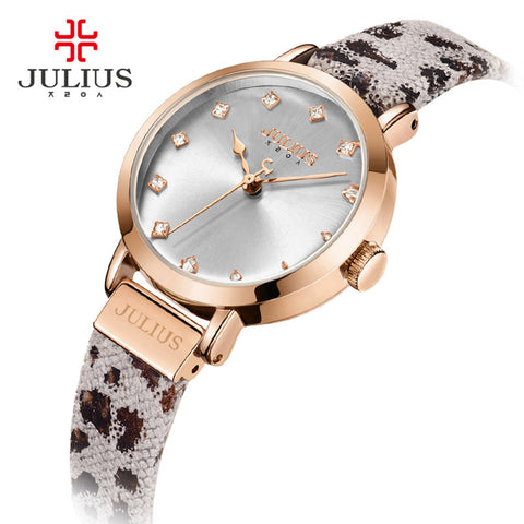 Julius Women Watch Leopard Print Leather Bracelet Quartz Whatch Waterproof Watches Clock Female Dress Relogio Feminino