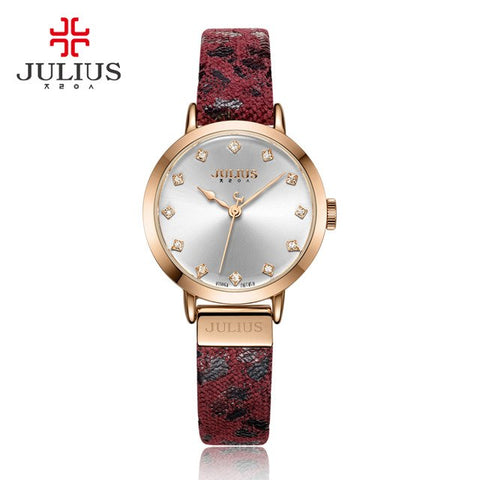 Julius Women Watch Leopard Print Leather Bracelet Quartz Whatch Waterproof Watches Clock Female Dress Relogio Feminino