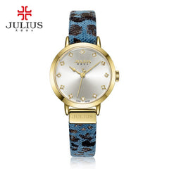 Julius Women Watch Leopard Print Leather Bracelet Quartz Whatch Waterproof Watches Clock Female Dress Relogio Feminino