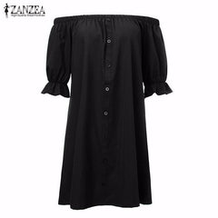 ZANZEA Women Vestidos 2018 Sexy Off Shoulder Mini Party Dress Casual Loose Half Sleeve Strapless Dresses Long Tops Plus Size