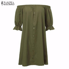ZANZEA Women Vestidos 2018 Sexy Off Shoulder Mini Party Dress Casual Loose Half Sleeve Strapless Dresses Long Tops Plus Size
