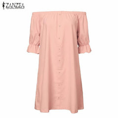 ZANZEA Women Vestidos 2018 Sexy Off Shoulder Mini Party Dress Casual Loose Half Sleeve Strapless Dresses Long Tops Plus Size