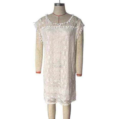 Ladies Summer White Lace Elegant Sleeveless Dress Beach Skirt