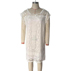 Ladies Summer White Lace Elegant Sleeveless Dress Beach Skirt