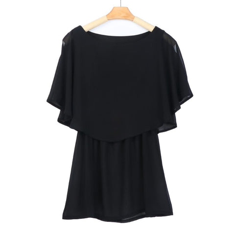 Women Slim Batwing Sleeve Ruffled Chiffon Casual Shirt Crop Top