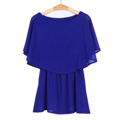Women Slim Batwing Sleeve Ruffled Chiffon Casual Shirt Crop Top