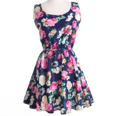 USA SIZE Summer bottom skirt Sleeveless printed chiffon dress Floral vest dress