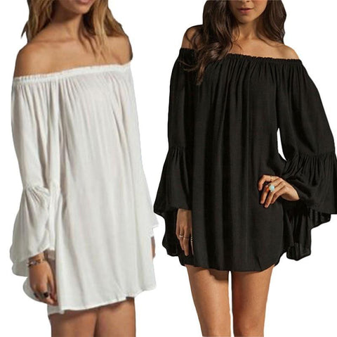 Women Ruffle Sleeve Off Shoulder Tops Tee Shirt Blouse Dress