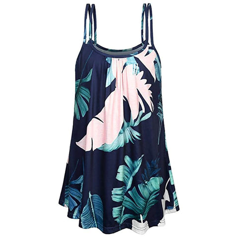 Women Leves Printed Crop Top Short Sleeveless Tank Top T Shirt Blouse