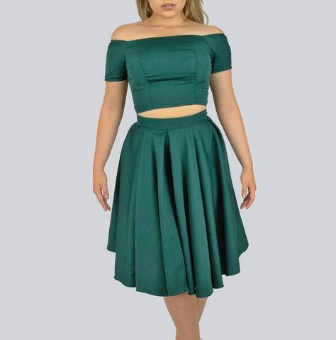 Off-the-shoulder crop top with Skater skirt